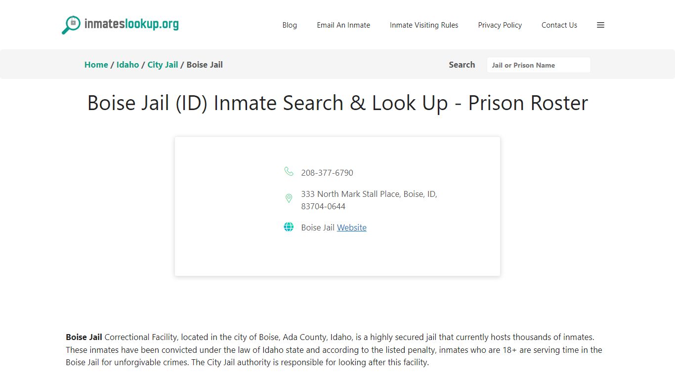 Boise Jail (ID) Inmate Search & Look Up - Prison Roster