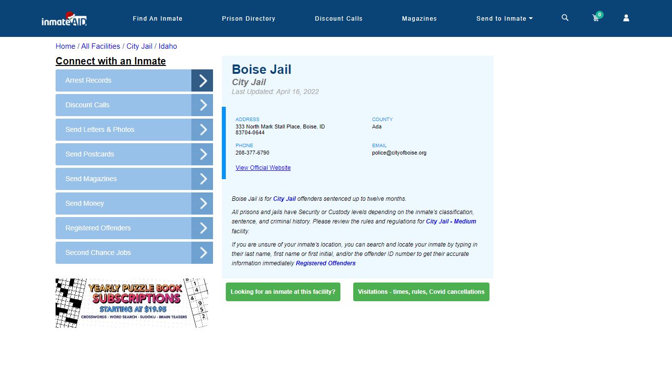 Boise Jail | Inmate Locator