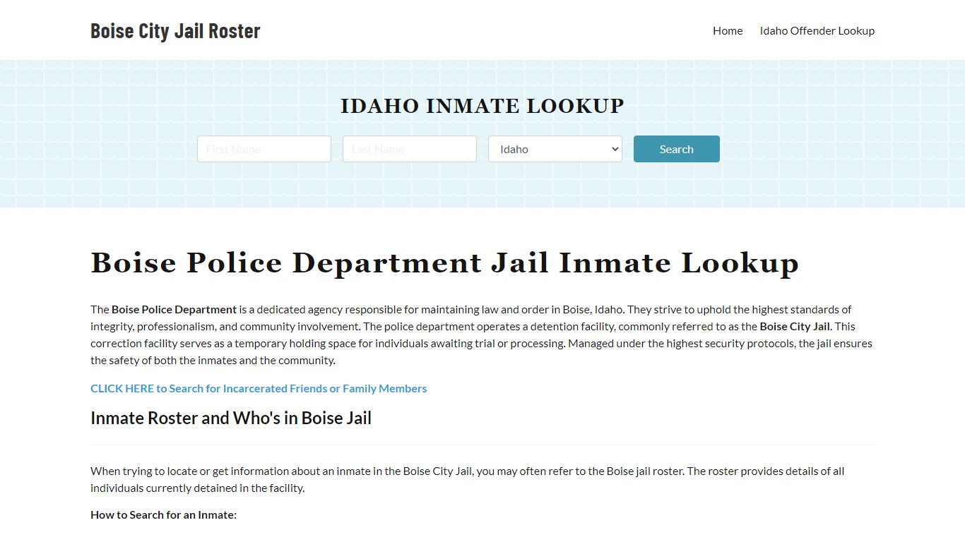 Boise Police Department & City Jail, ID Inmate Roster, Arrests, Mugshots